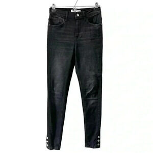 Zara High Rise  Skinny Jeans Ankle Snaps Washed Black Size 2